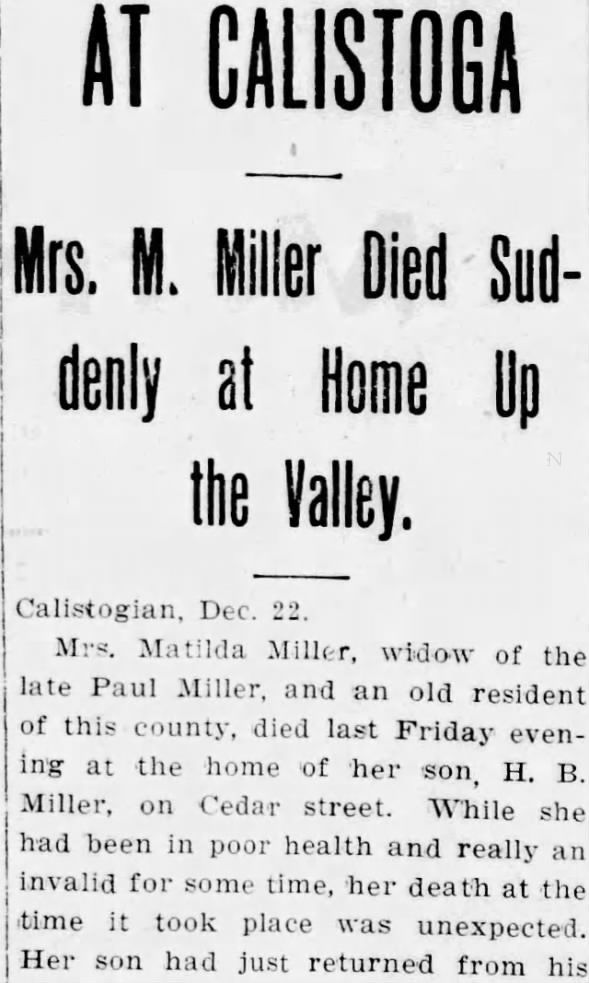 Mrs. M. Miller Obituary Part 1